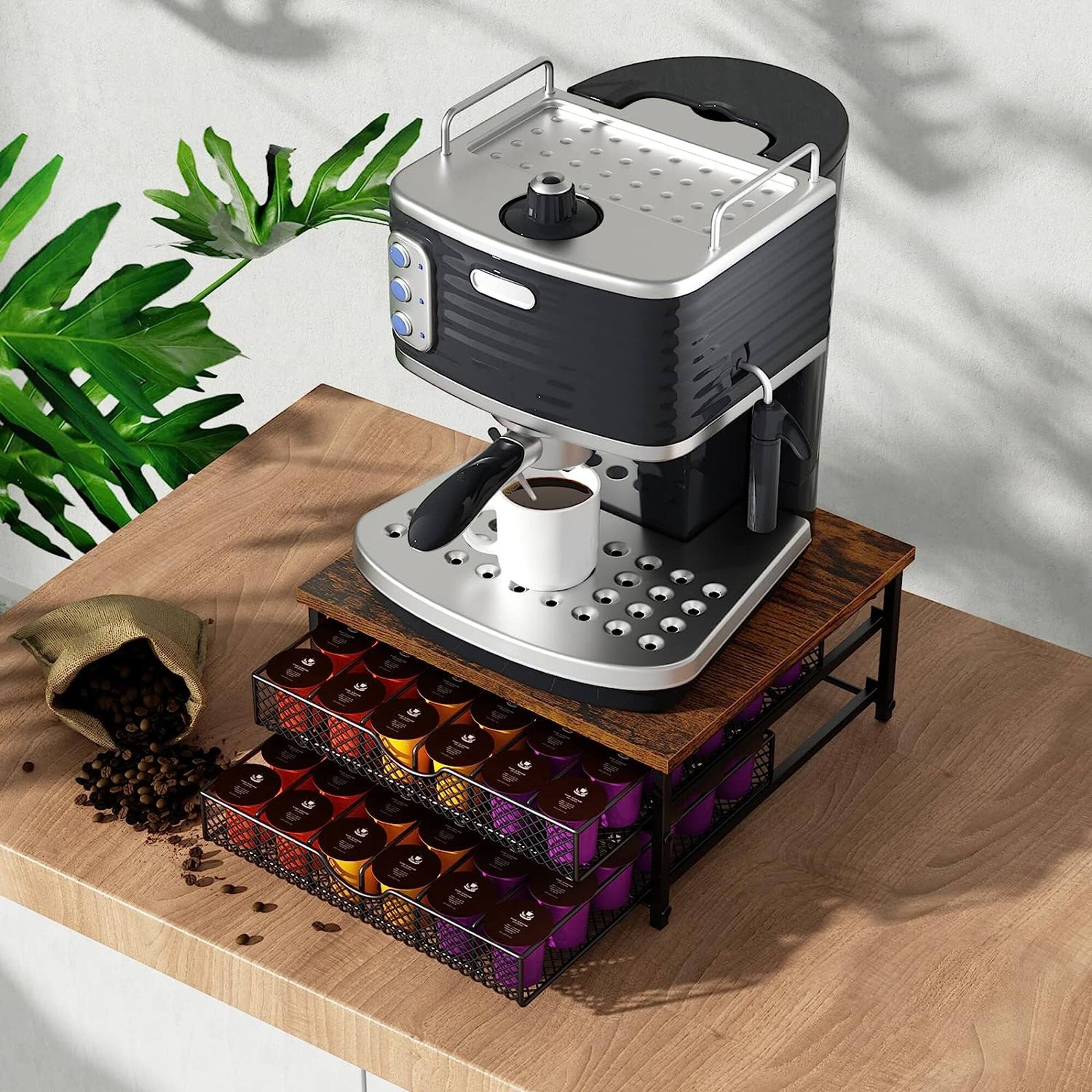 Black 2-Tier 72 Pods Drawer Coffee Organizer for K Cup